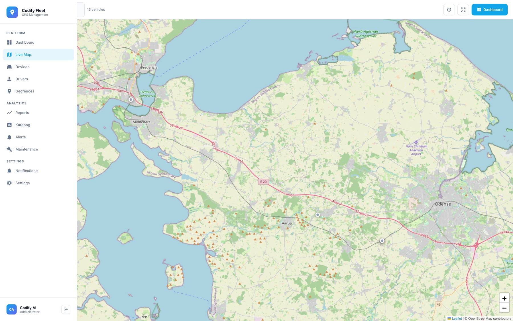 Codify Fleet live GPS map
